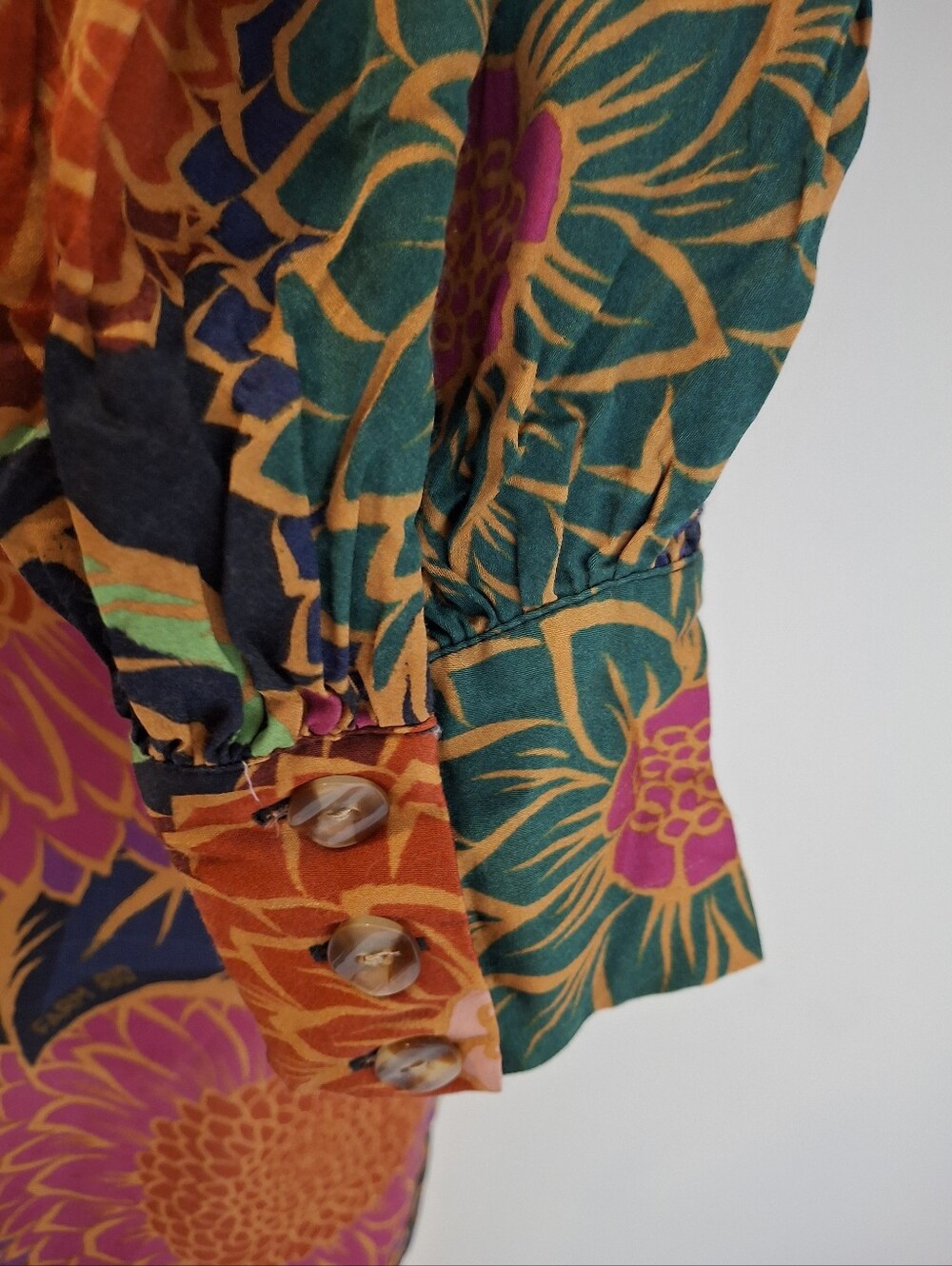 Farm Rio Anthropologie Vintage Garden Floral Balloon Sleeve Satin  Blouse - Picture 10 of 16